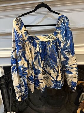 Banana Republic Cream Blouse with Blue Botanical Print